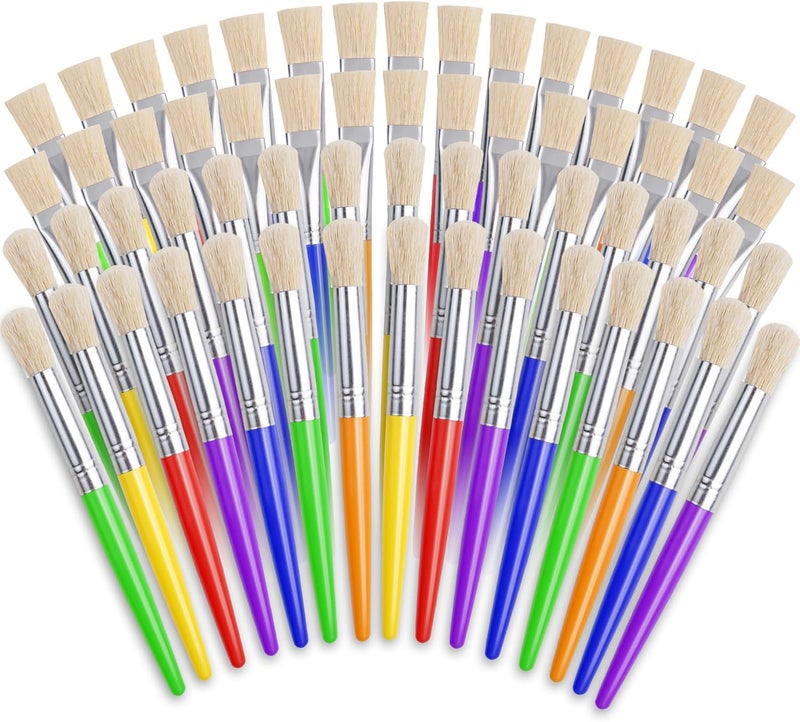 Joyooss 60 Pcs Paint Brushes for Kids, Round & Flat Kids Paint Brushes, Easy Hold and Clean Paintbrushes Kids for Acrylic Oil Watercolor Gouache Washable Paint - Image 1